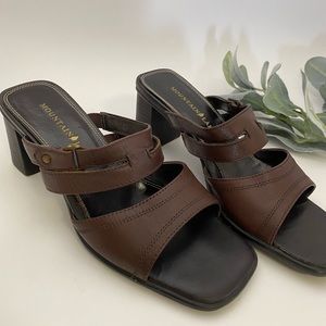 Vintage Leather Upper Buckle Chucky Heel Sandals